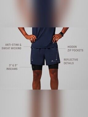 Fabletics Men 2-in-1 Running Shorts Blue Size M